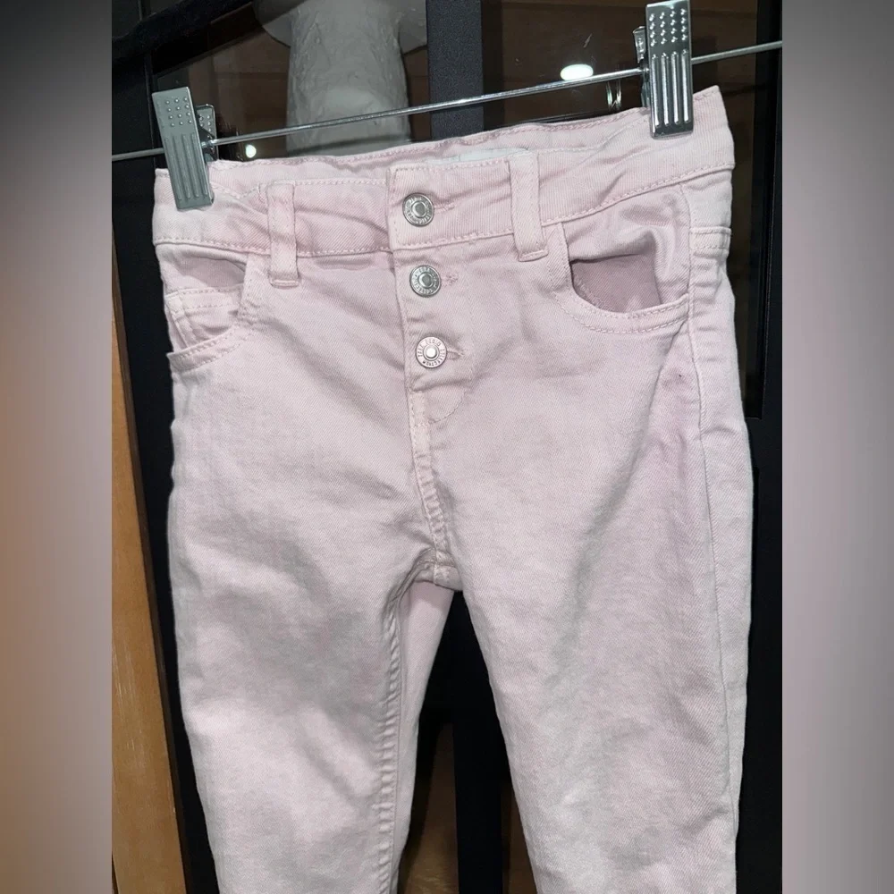 Zara Kids jeans toddler pants girl buttons high rise waisted skinny raw hem